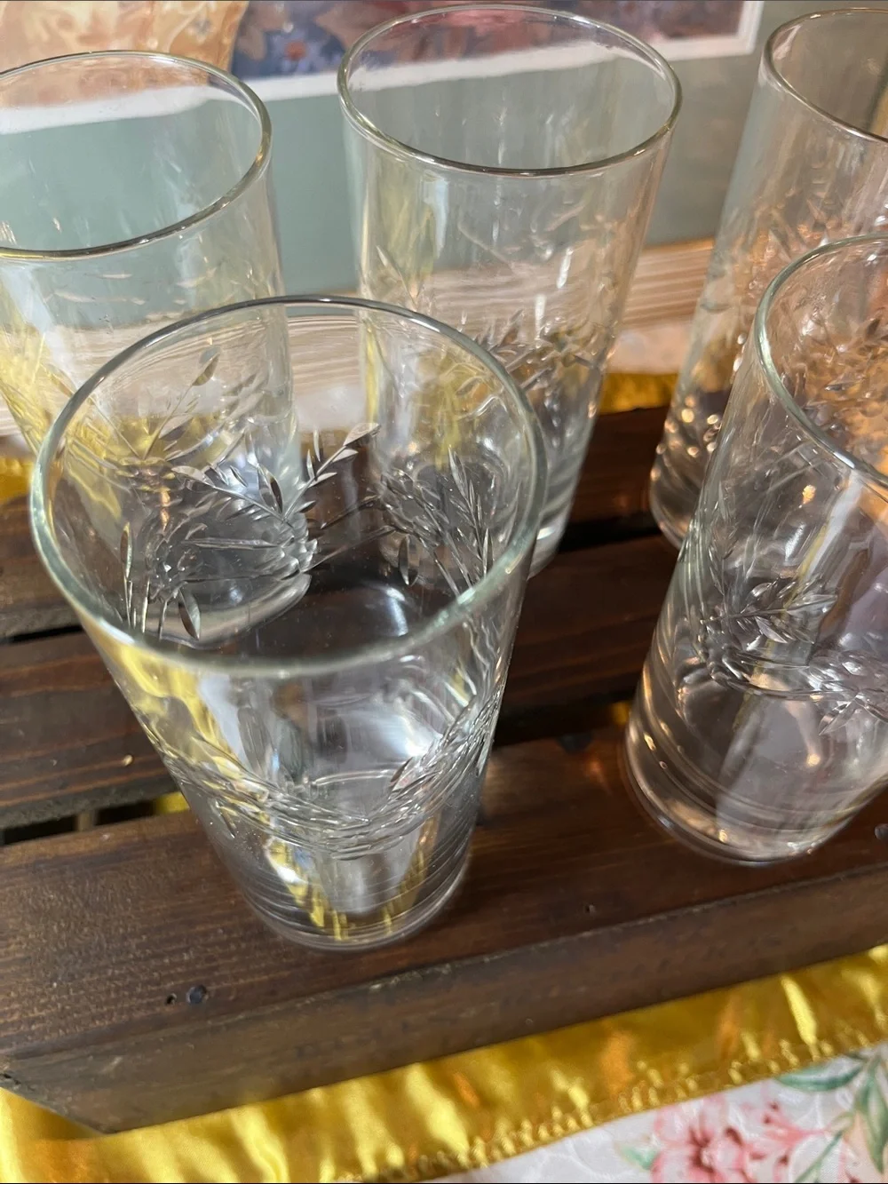 Clear Etched Highball Glasses - Set of 5 tivoli wheat pattern